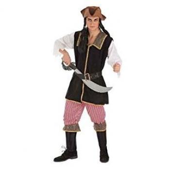 Disfraz de Bucanero Caribeño para Hombre, Talla L, Multicolor, incluye camisa a rayas, chaleco negro, cinturón y pantalones