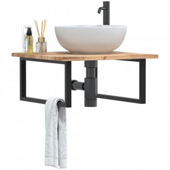 Estante de lavabo de pared acero y madera maciza de acacia Vidaxl Marrón