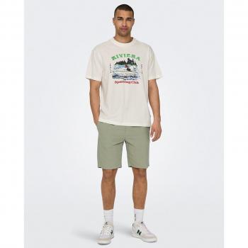 Shorts Only & Sons modelo 'LINUS' con cinturilla elástica, color verde claro, talla M
