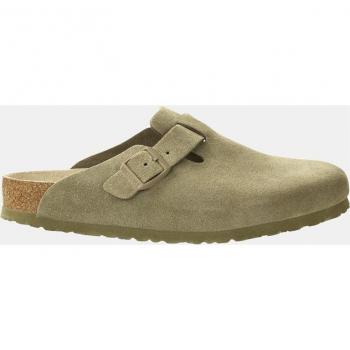 Birkenstock Boston Suede Faded Khaki Grey Clogs with Soft Footbed