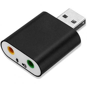 Tarjeta de Sonido USB 2.0 GF2420 Negra Estéreo con 2 Jacks 3.5mm para Micrófono y Auriculares