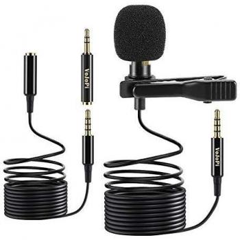 VoJoPi Microfono Solapa, Omnidireccional Lavalier Micrófono de Condensador con 2 m Audio Cable Extensión, Microfono Movil para Podcast/Grabación Entrevista/Videoconferencia/Dicción de Voz/Movil