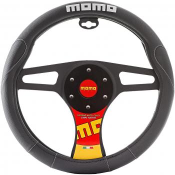 Momo MOM-SWC006BW Funda de Volante con Logo, Negro/Blanco
