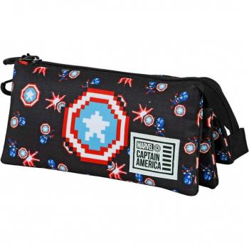 Estuche portatodo triple eco Captain Pixel Capitán América Karactermania negro