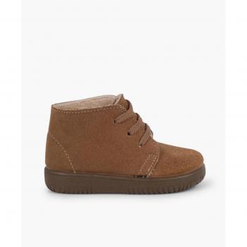 Botas de Serraje para Niños con Cordones y Costuras de Colores