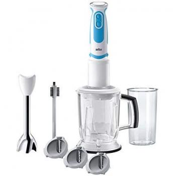 Braun Minipimer 5 MQ5060WH Twist fit - Batidora de mano, 750 w, 21 velocidades, accesorio spiralizer, vaso medidor 0,6 l, blanco y azul