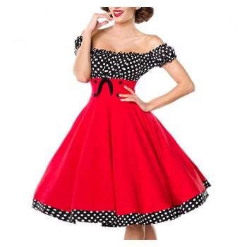 Vestido Rockabilly de longitud media sin hombros - Belsira - XS a XXL - para Mujer - Negro/Rojo/Blanco
