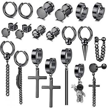 LIHELEI 20 pares Pendientes Hombre en Forma de Cruz de Moda de Acero, Regalo Navidad