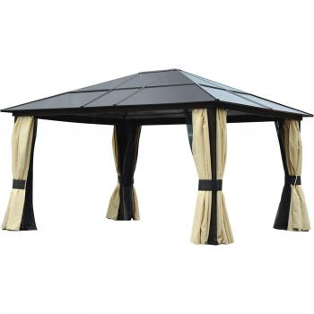 Outsunny Cenador de Jardín 4,3x3,6 m Pabellón de Aluminio con Techo de Policarbonato Marrón