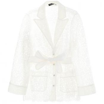 Dolce & Gabbana White Lace Pajama Shirt with Self-Tie Belt - Size 42/S