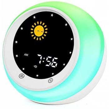 I.CODE Sun & Moon Rise Kids Alarm Clock, Children's Sleep Trainer ,Sleep Sound Machine, Wake Up Light & Night Light ,Teach Kids Day & Night