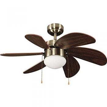 Ventilador de techo con luz Basic Marrón Wonderlamp, E27, 15 watts, Cuero, 76.2 x 76.2 x 41.5 cm