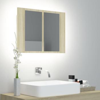 Gabinete de espejo con luz LED Sonoma Oak 60x12x45 cm