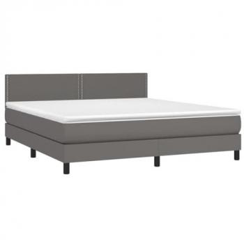 Cama box spring adulto colchón y LED cuero sintético gris 180x200 cm