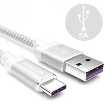 TUPower K19 USB Tipo C Cable 3.1 5A 1,8m Larga Typ C Cable de Carga para Huawei Mate 20 10 Pro P20 Porsche Design P10 P9 Plus Honor View 10 Super-Charge Plata