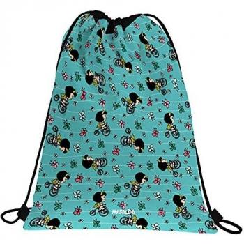 Mafalda 37610586. Mochila Saco Infantil, Colección Bici, Cierre Cuerdas, Bolsillo Exterior, 36x47cm, Turquesa