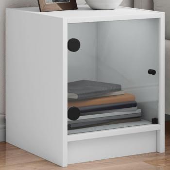 Mesita de noche con puertas de vidrio 2 piezas Blanco 35x37x42 cm