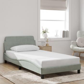 Cama solar sin colchón de terciopelo gris claro 100x200 cm con estructura de cama y cabecero en terciopelo gris claro