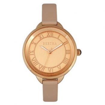 Bertha Madison Women's Quartz Leather-Band Watch - Pink Sunray Dial with Rose Gold Accents