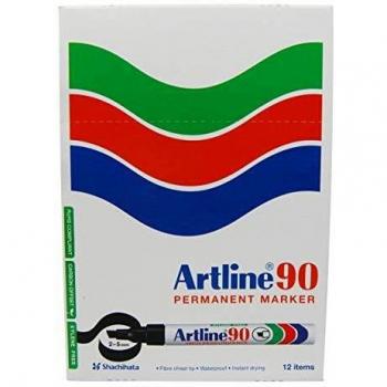 Rotulador permanente Artline EK-90 azul punta biselada 5 mm para papel, metal y cristal - Pack de 3
