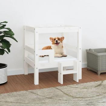 Cama para perros de madera maciza de pino blanco 55,5x53,5x60 cm