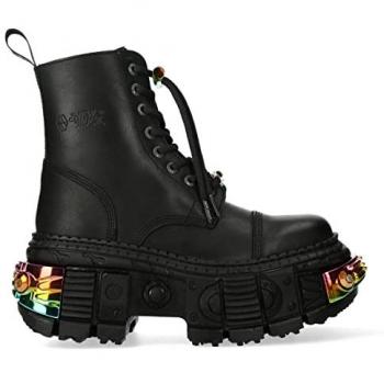 New Rock Unisex Gothic Black Platform Leather Boots - Model WALL83CCT-S8, Size EU 40