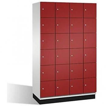 Armario de Compartimentos Bajo Llave Cambio C+P - 6 Taquillas, 4 Divisiones, Acabado Gris Claro/Rojo Rubí, Puertas de Acero