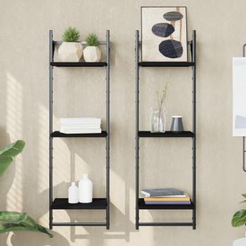 Estantes de pared 3 niveles con barras 2 uds 30x25x100 cm Negro, Roble Sonoma, Roble ahumado Mueble Almacenaje Estantería para Oficina, Estudio, Dormitorio Estantería/L