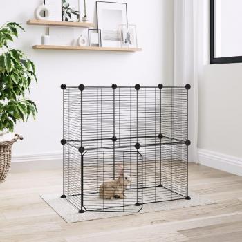 Jaula para mascotas de 12 paneles con puerta de acero negro de 35x35cm