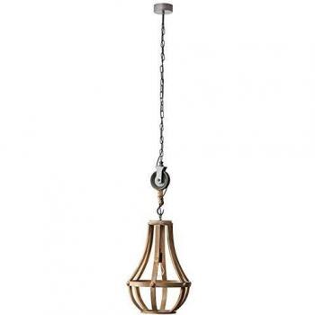Lámpara colgante rústica Church de metal y madera clara Ø43cm E27 60W con cadena ajustable