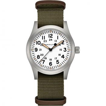 Hamilton Khaki Field Mechanical 42mm Men's Watch with Nylon Strap and White Dial
