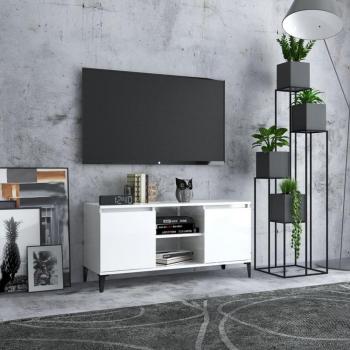 Mueble de TV con patas de metal blanco pulido 103,5x35x50 cm