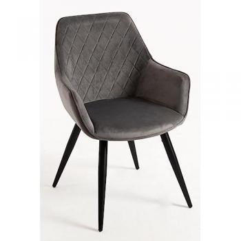 Silla Kres Terciopelo Gris Oscuro - Silla de Comedor Estilo Boho Vintage