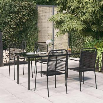 5-Piece Black Cotton Rope and Steel Garden Dining Set