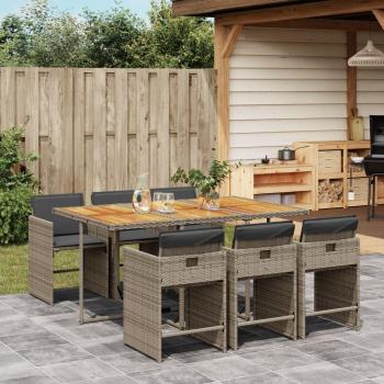 7-Piece Grey Poly Rattan Garden Dining Set with Cushions