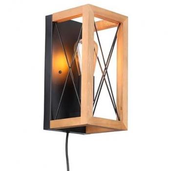 Aplique de Pared LED Montse en Madera y Metal con Cable y Enchufe - E27