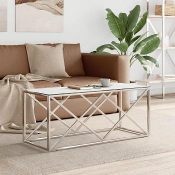 Mesa de centro acero inoxidable y vidrio 110x45x45 cm Plateado, Dorado, Plateado y blanco Mesita de Salón o Comedor o Auxiliar Mesa de Café Meuble Salón