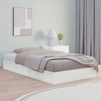 Cama Doble Pequeña de Madera Maciza Blanca 120x190 cm
