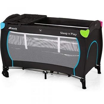 Hauck Cuna de Viaje Sleep N Play Center, de Nacimiento hasta 15 kg, 120 x 60 cm, Doble Altura, Cambiador, Ruedas, Entrada Lateral, Plegable, Bolsa de Transporte, Negro Multicolor