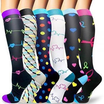 Sooverki Calcetines de compresión para Mujeres y Hombres 20-25 mmHg es el Mejor Graduado atlético, Correr, Volar, Viajar, Enfermeras 07-Multicolor-6 Pares L/XL