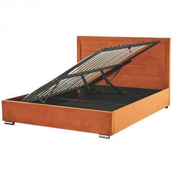 Cama con Almacenaje de Terciopelo Naranja 180 x 200 cm, Cabecero Acolchado Moderno, Diseño Ottomano Super King Size