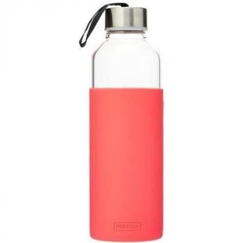 Botella de Cristal con Funda de Silicona Color Coral 600 ml