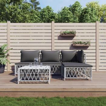 5-Piece White Steel Garden Lounge Set with Cushions