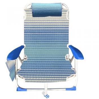 Silla de playa plegable Aktive, 4 posiciones, rayas azul, dimensiones 51x45x76 cm, incluye cojín acolchado, bolsillo lateral, asas de transporte, soporta hasta 110 kg, topes antivuel