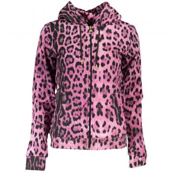 Cavalli Class Pink Cotton Brushed Hooded Zip-through Sweatshirt with Logo Detail - XS