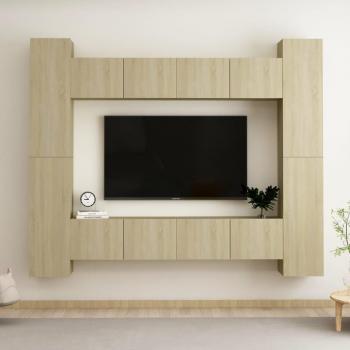 Set de muebles salón TV 8 piezas madera ingeniería color roble Sonoma, incluye mueble de salón, mueble TV, mesa de TV