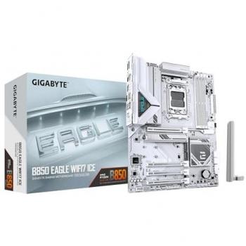 Placa Base GIGABYTE B850 EAGLE WIFI7 ICE - Soporte para Procesadores AMD Ryzen Serie 9000, VRM Digital 8+2+2 Fases, hasta 8200 MHz DDR5 (O.C
