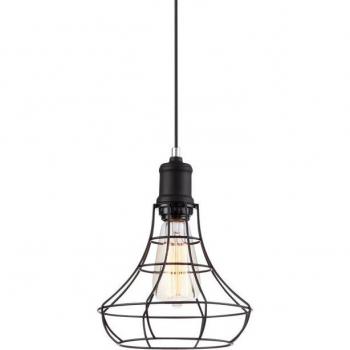 Lámpara colgante industrial y retro Synthia Black, Italux - Synthia - Lámpara colgante industrial y retro negra 1 luz con pantalla de metal negro, E27