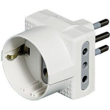 Adaptador Tris Bticino 10A - 1 Toma Alemana + 2 Tomas 10A Blancas