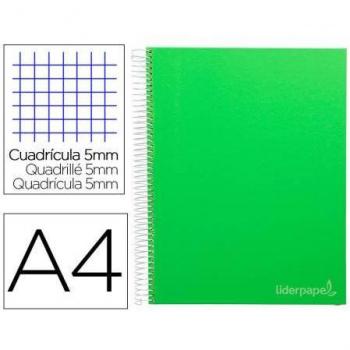 Cuaderno Espiral Liderpapel A4 Micro Jolly Tapa Forrada 140h 75 gr Cuadro 5mm 5 Bandas 4 Taladros Color Verde